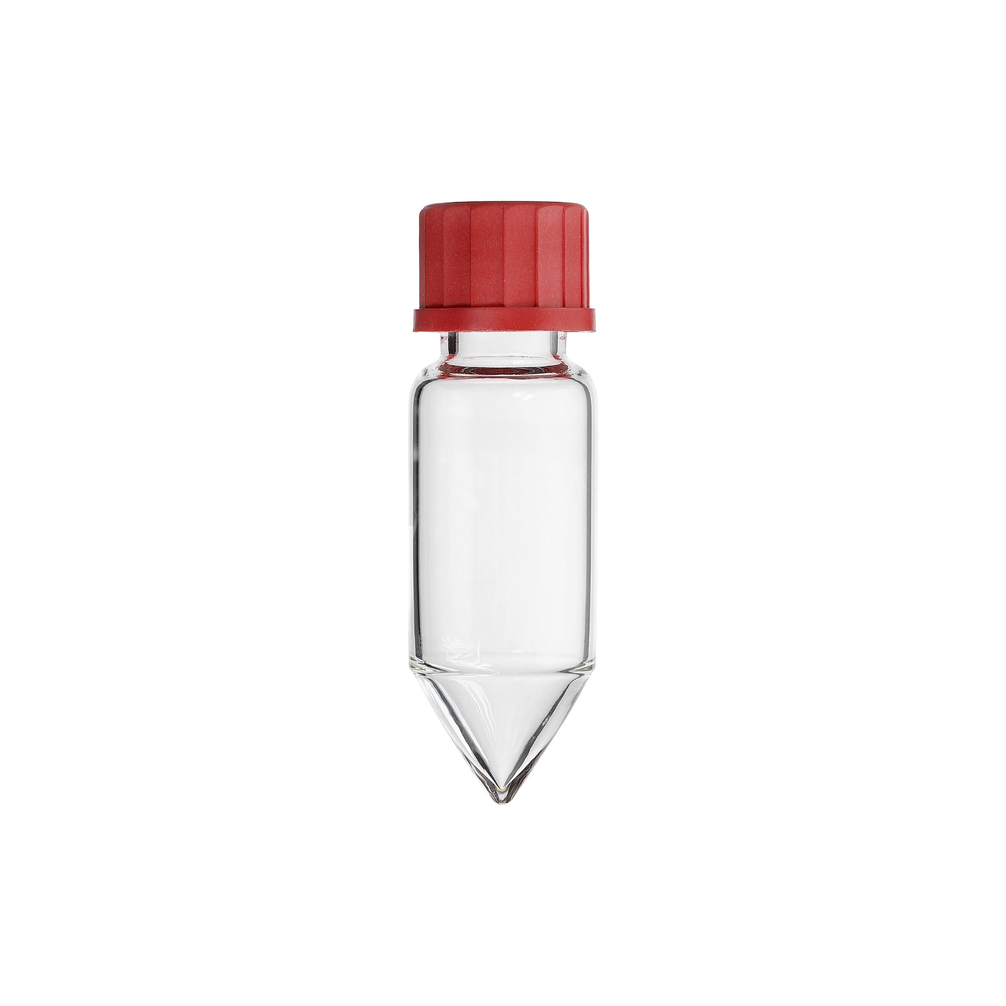 Zentrifugenglas mit Spitzboden und roter Schraubkappe aus Borosilikatglas 3.3