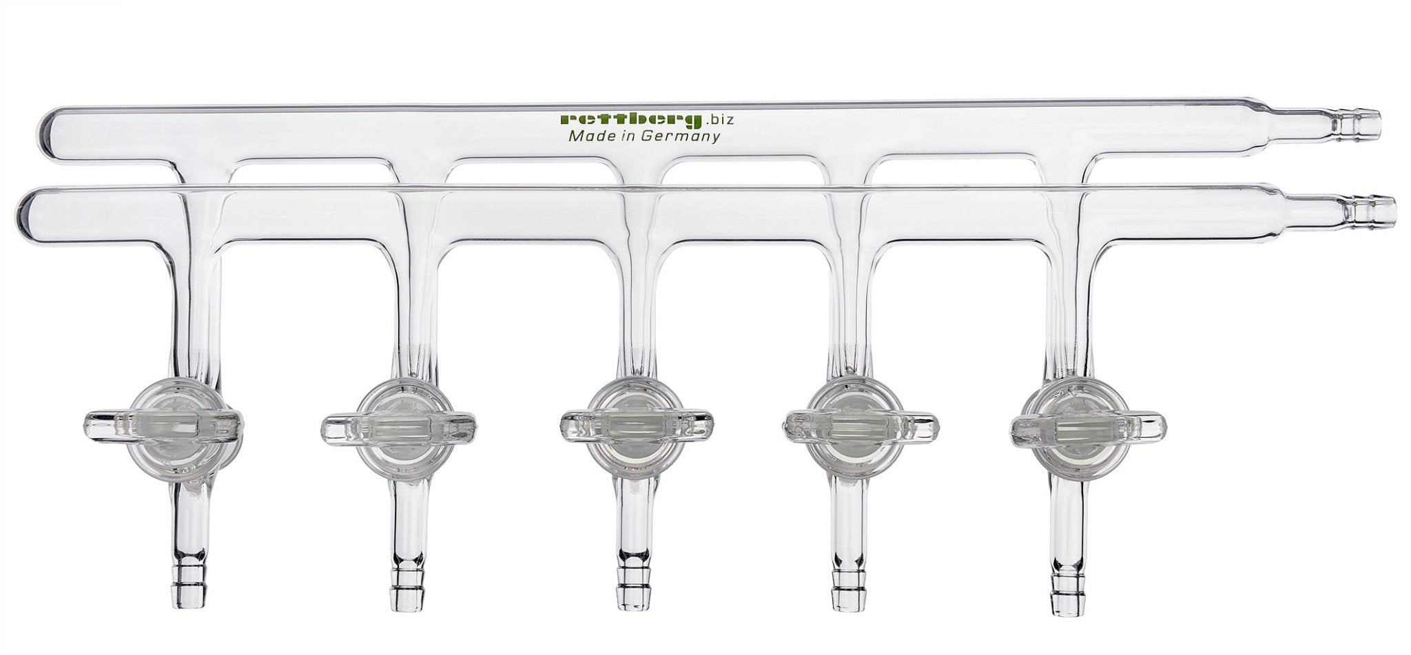Schlenkline mit 5 Patenthähnen NS 18,8 aus Borosilikatglas 3.3 - LabStore | Gebr. Rettberg GmbH